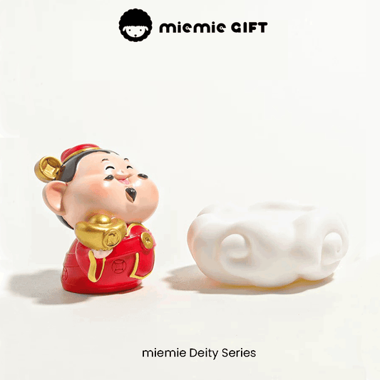 Wealth and Prosperity Guardian Figurine: A mini Caishen statue, the god of wealth, with a golden ingot in hand, ready to bestow the gift of abundance and financial success two parts design