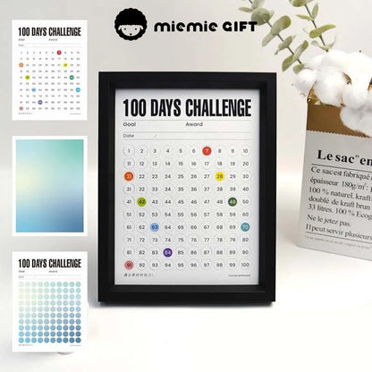 A stylish black-framed 100 Days Challenge tracker featuring a cool Starry Blue gradient design. Ideal for visualizing goals and adding a modern touch to your workspace or home.