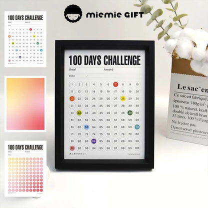 A sleek black-framed 100 Days Challenge tracker with a vibrant Warm Sunshine gradient. Perfect for tracking progress and bringing a motivational and stylish flair to your space.