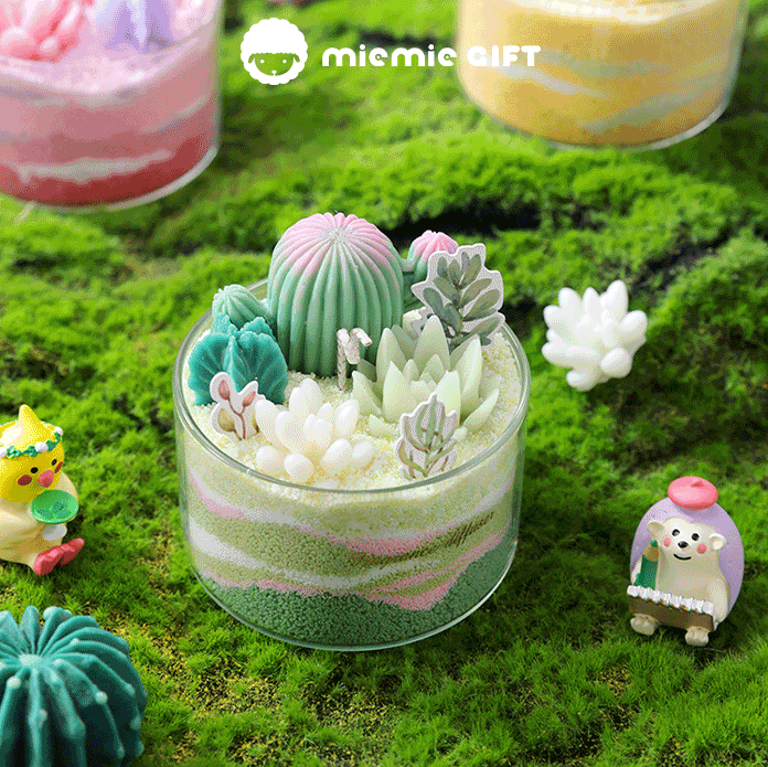 miemie Hand-made succulent candle set in layered wax sand vibrant wax candle DIY