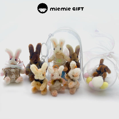 Handmade Easter Bunny Crafts Set: A delightful collection of wool pipe cleaner bunnies, featuring keychains, earrings, a fridge magnet, and a brooch. Made with high-density wool, these cute bunnies are perfect for Easter celebrations and gifts