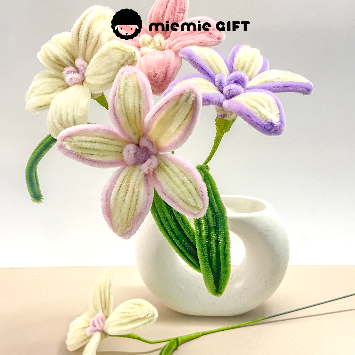 Plush Lilies in Pink, Purple, and Cream by MieMie Gift