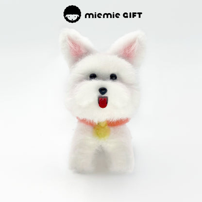 Fluffy White Westie Dog Toy Handmade with Rabbit Fur: This charming Westie dog toy is made from rabbit fur twist bars. Its high-quality, dense fur and cute appearance make it a perfect decoration or gift.