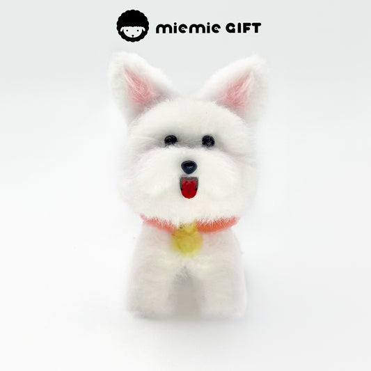 Fluffy White Westie Dog Toy Handmade with Rabbit Fur: This charming Westie dog toy is made from rabbit fur twist bars. Its high-quality, dense fur and cute appearance make it a perfect decoration or gift.