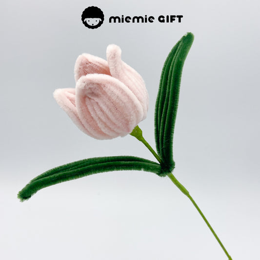 Handmade Light Pink Tulip Using Chenille Stems: The high-density chenille stems ensure the tulip's petals are soft yet durable, making it a lovely addition to handmade bouquets.