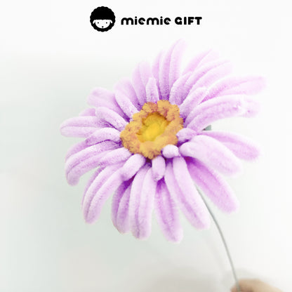 Handmade light purple frangipani flower crafted with soft pipe cleaners by MieMie Gift, featuring a realistic floral design, perfect for DIY crafts and home decor.