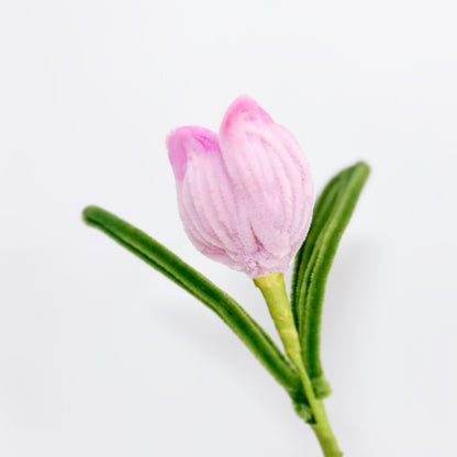 Soft lavender tulip flower, made with pipe cleaners for DIY floral projects and decorations.