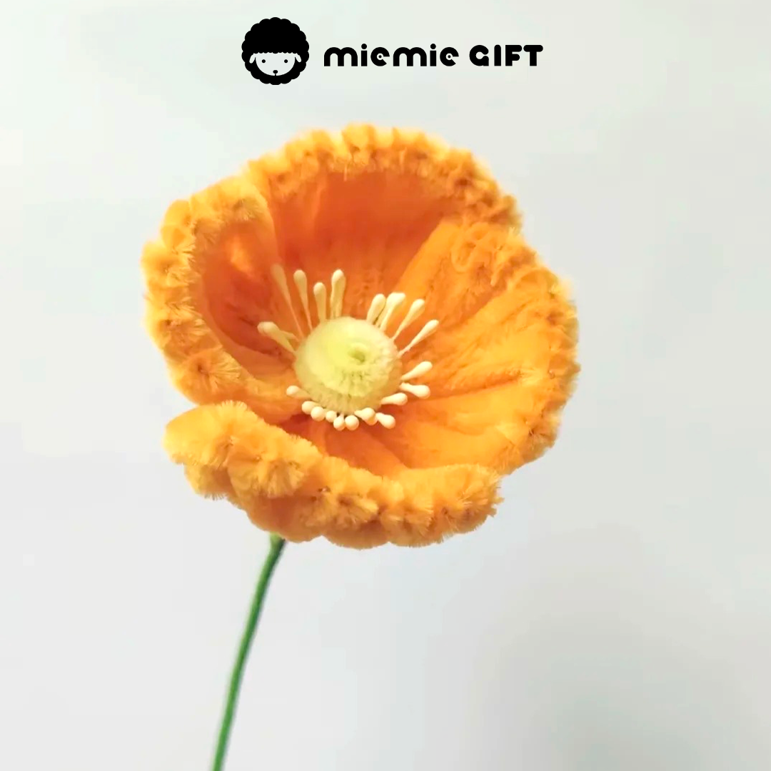 orange Pipe-Cleaner Plush Poppy with Bright Yellow Stigma by MieMie Gift
