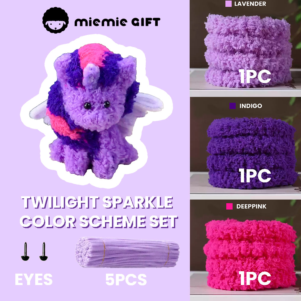 Handmade Twilight Sparkle pony crafted with coral fleece pipe cleaners