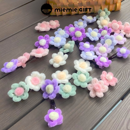 Soft plush pipe cleaner flower clip collection by Miemie Gift – kawaii pastel hair accessories for spring and everyday styling