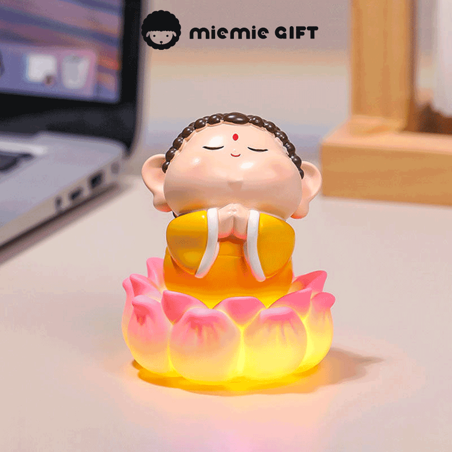 Buddha figurine from the Miemie Deity Series, ideal for gifting Buddha figurine, spiritual gift, lotus LED night lamp, home decor statue