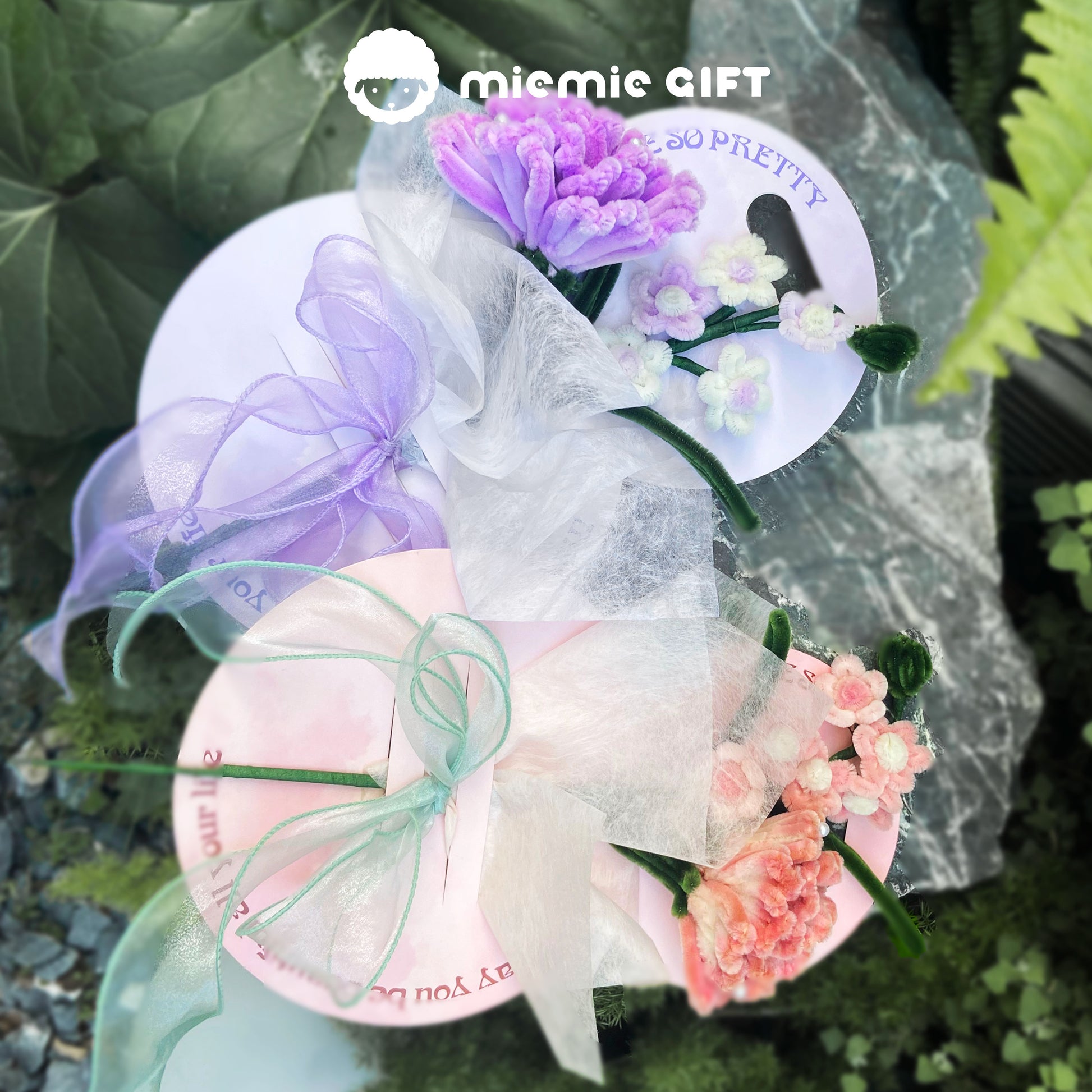 Cute handmade floral greeting card with pipe cleaner carnations