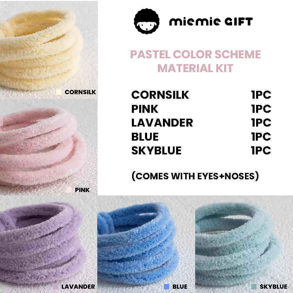Pastel Wool Pipe Cleaner Set by miemie gift: Hand-crafted pastel wool pipe cleaners, great for making cute and colorful crafts. Suitable for creating a variety of pastel-toned figures, emphasizing the high quality and vibrant yet soft colors of the material.
