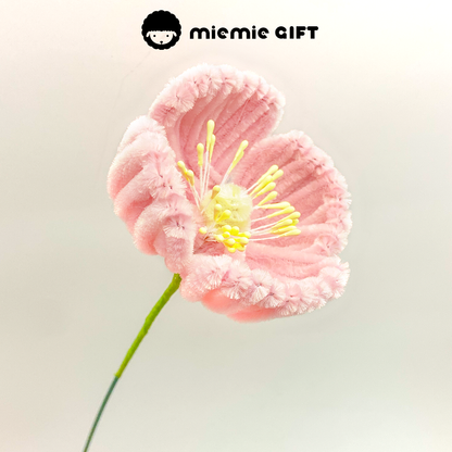 Handmade pink Poppy with Pipe-Cleaner in Kelly Green Stem by MieMie Gift