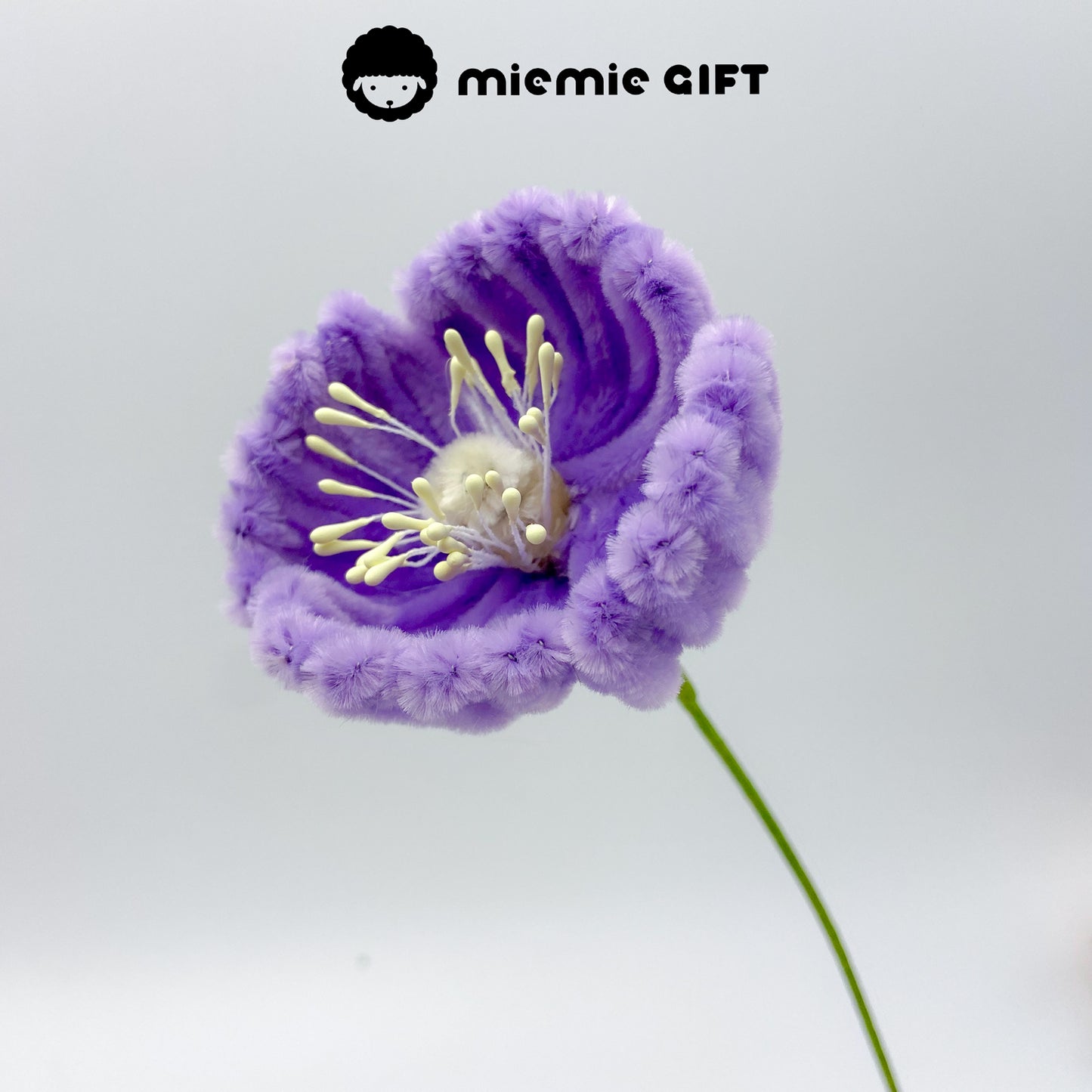 Handmade Purple Poppy Using High-Density Chenille Stems: The high-quality material ensures the poppy's petals are both soft and durable, making it a stunning piece in handmade bouquets.