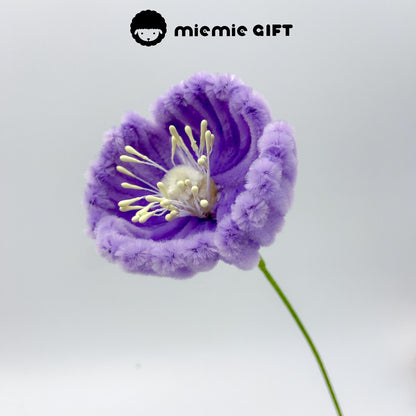 Handmade Purple Poppy Using High-Density Chenille Stems: The high-quality material ensures the poppy's petals are both soft and durable, making it a stunning piece in handmade bouquets.