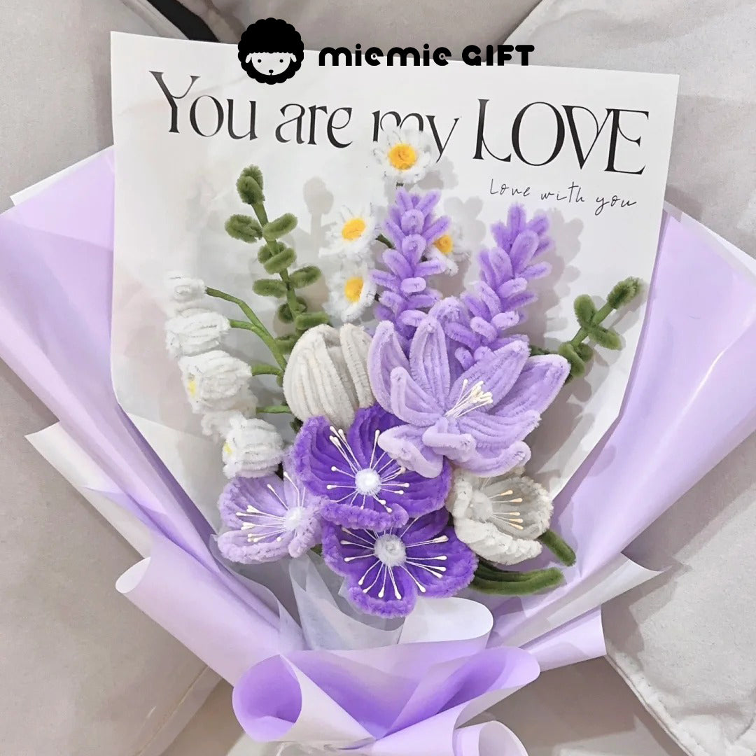 Bouquet of Purple and White Pipe-Cleaner Flowers by MieMie Gift