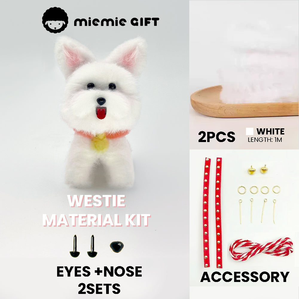 Complete Rabbit Fur Westie Dog Craft Kit: Includes all materials needed to make a cute Westie dog toy from rabbit fur twist bars. High-quality and dense fur ensures a delightful crafting experience.
