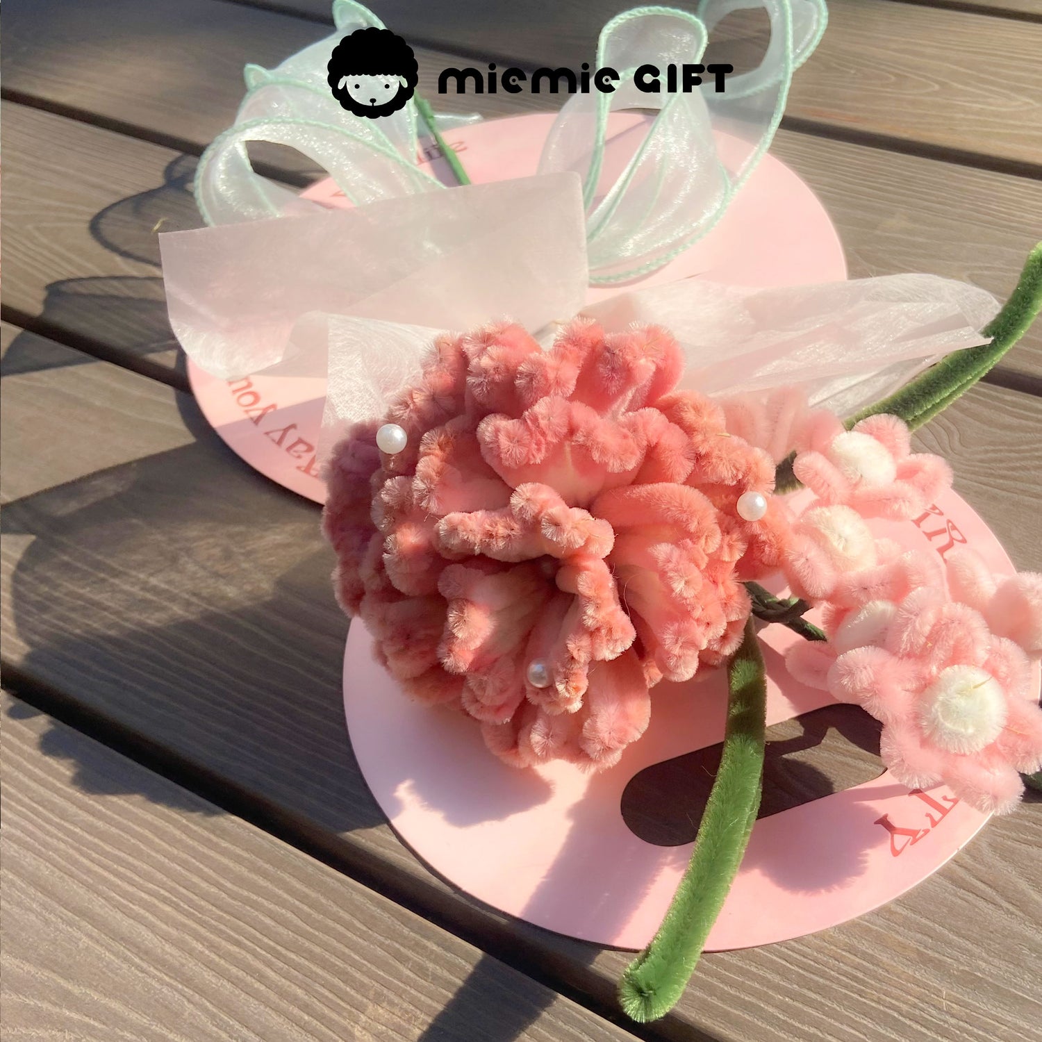 MieMie Gift sweet pink chenille flower arrangement for gifting