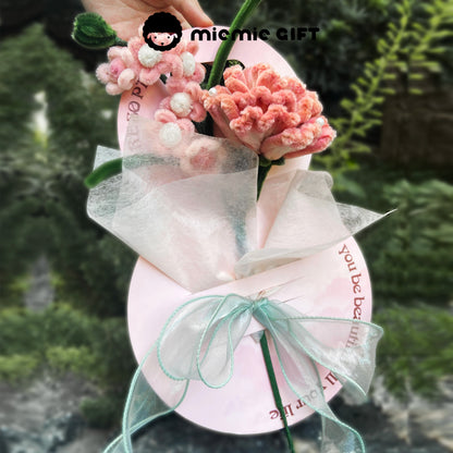 Handmade blush pink flower card made with chenille stems and sheer wrap by Miemie Gift