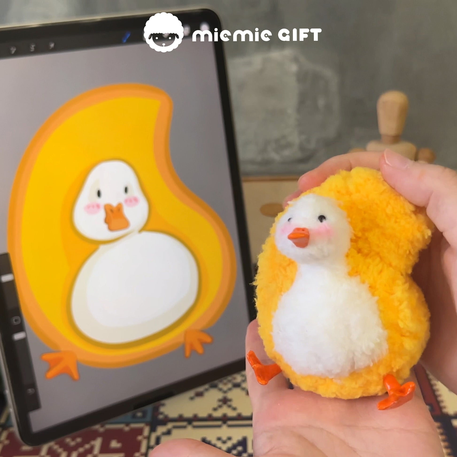 Customer sketch and color swatches for custom Miemie Gift plush