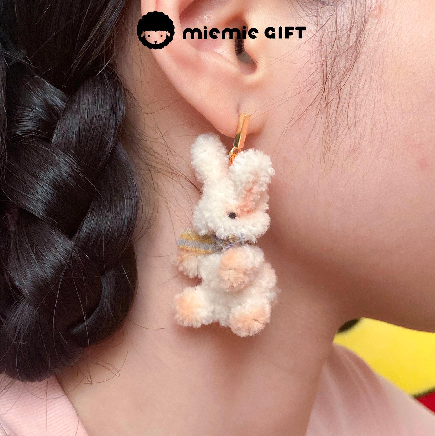 Handmade Easter Bunny Earrings in White: Made with high-density wool pipe cleaners, these white bunny earrings are a charming Easter accessory