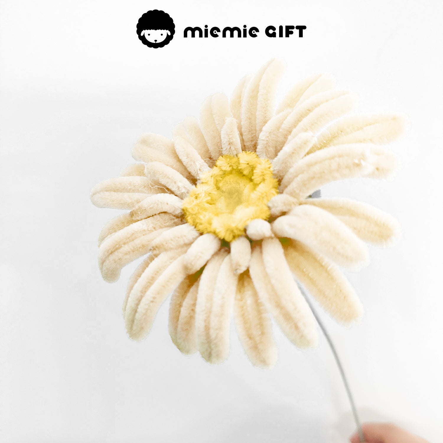 MieMie Gift handmade yellow Frangipani pipe cleaner flower, crafted with soft chenille stems for DIY floral decor and creative craft projects.