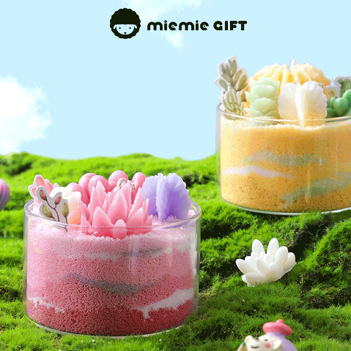 miemei gift Sand wax candle with vibrant plant-shaped wax decorations custom fragrance candles diy gift