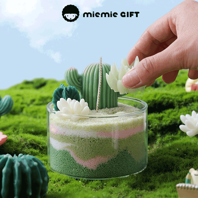 miemie gift Handcrafted candle featuring colorful sand wax and succulent designs custom fragrance candles