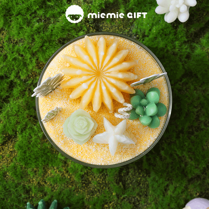 miemie gift Home decor candle with succulent wax accents and colorful sand yellow theme asccent sand art candle craft, beginner-friendly candle-making
