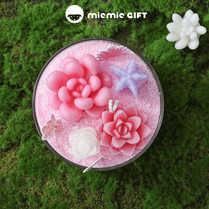 miemie gift Unique DIY sand art candle with colorful wax layers and plant accents step-by-step candle crafting tutorial